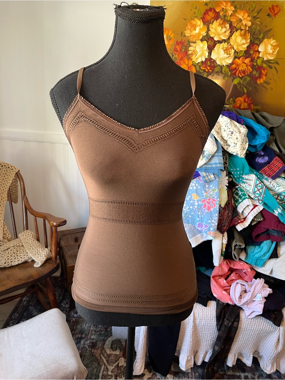 Y2K Brown Seamless Stretch Camisole Top - Small Fit